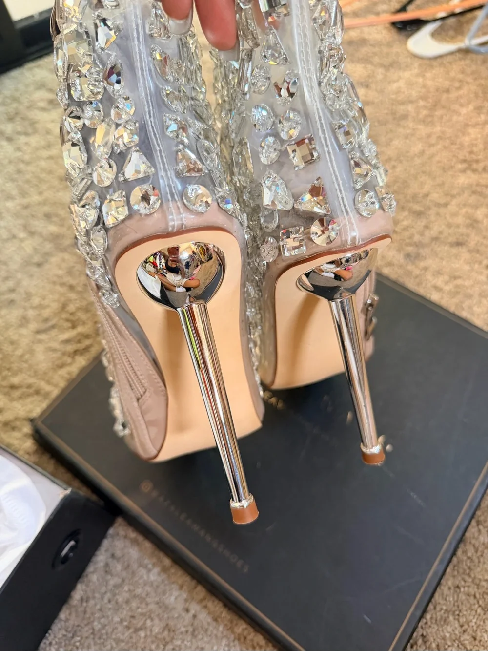 Azalea Wang Drippy Glass Crystal Embellished Stiletto Ankle Boots